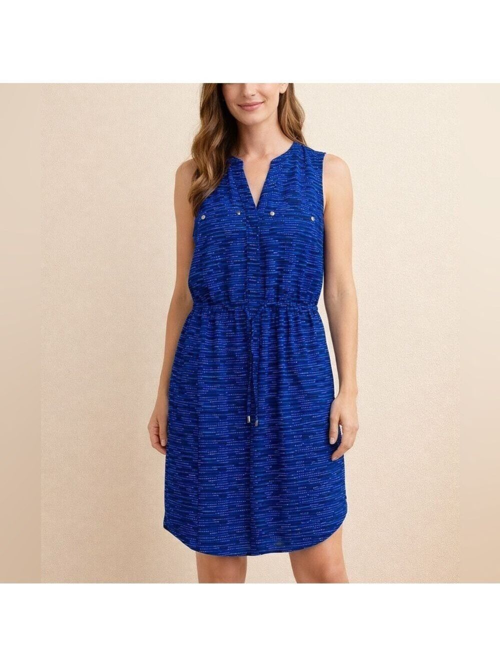 Apt. 9 Vibrant Blue Pattern Button-Up Sleeveless Midi Dress